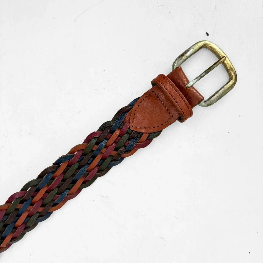 VTG Multi Color Braided Woven Leather Belt Guatemala Womens M Boho Western